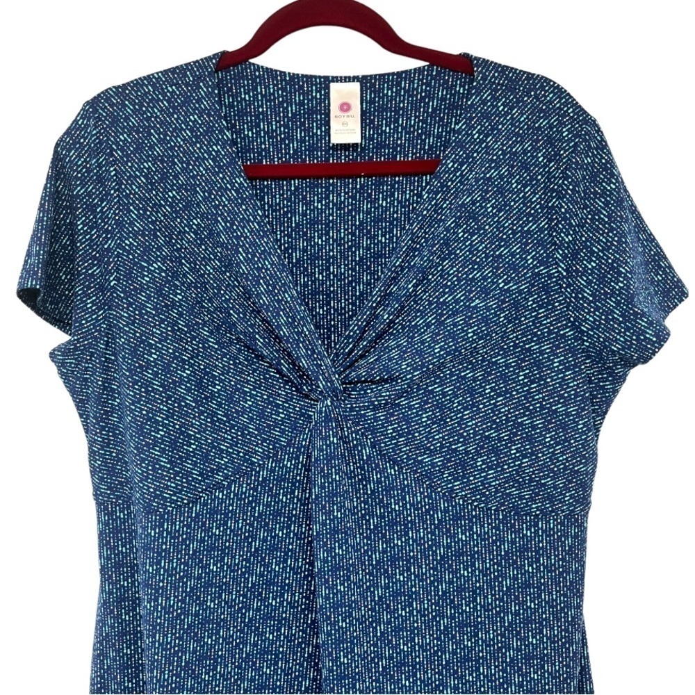 Soybu Blue Print Twist Front Casual Stretch Outdoor Active Dress XXL - Picture 2 of 6